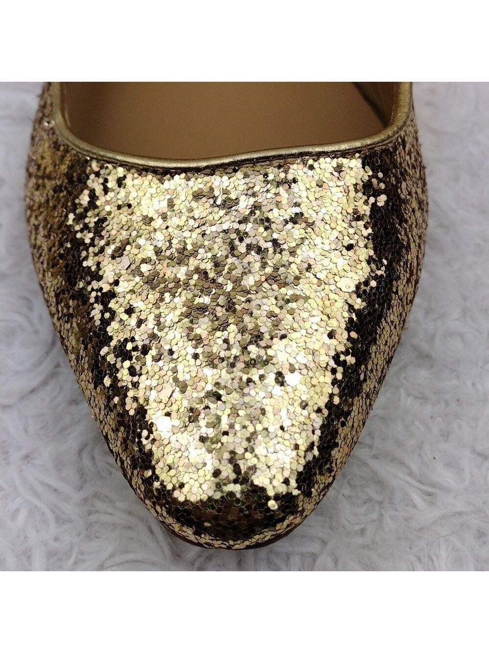 Talbots Gold Glitter Metallic Closed Almond Toe Slip On Leather Lined Flat Shoe - Picture 13 of 16